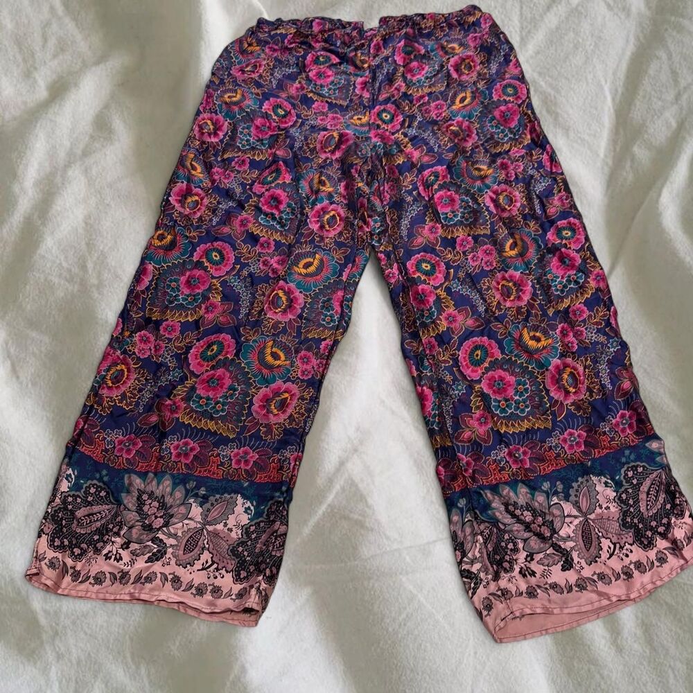 100% Silk Whimaigoth Fairy Boho Festival Feminine Rave Lightweight Paisley Pants